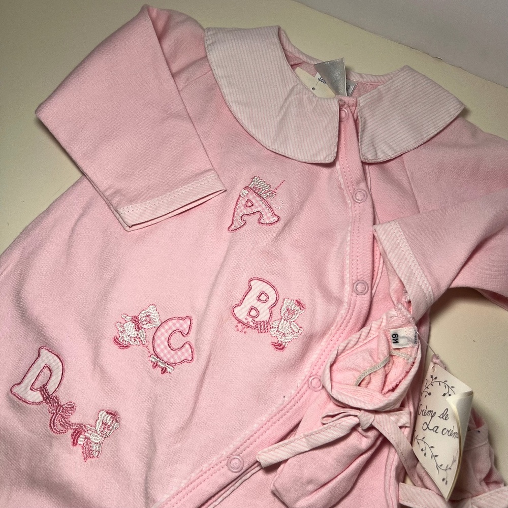 New Vintage Coquette Baby Girl Soft Pink Peter Pan Collar Teddy Bears Gingham